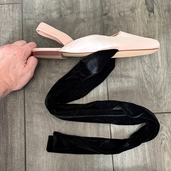 Zara Pink Satin Ballet Slingbacks with Black Ankle Tie - Picture 6 of 9